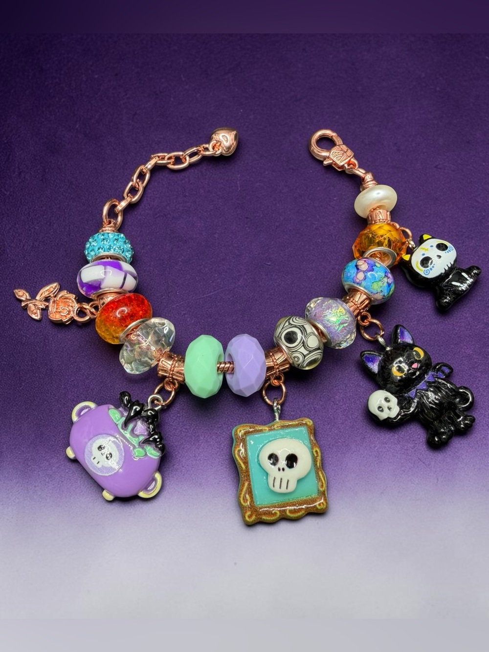 European Style Rose Gold Halloween Charm Bracelet 🎃✨